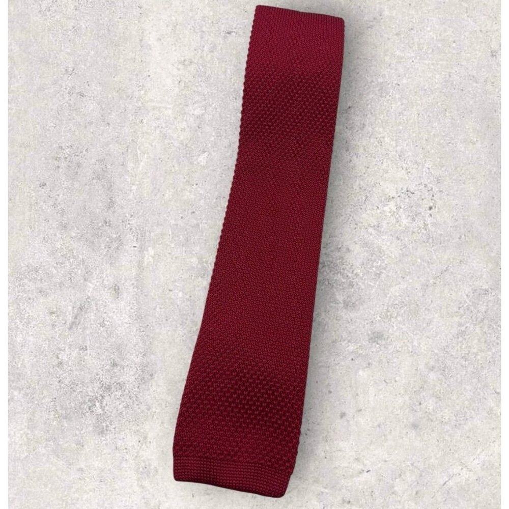 Burma Bibas Polyester Solid Knit Tie Solid Red W:… - image 1